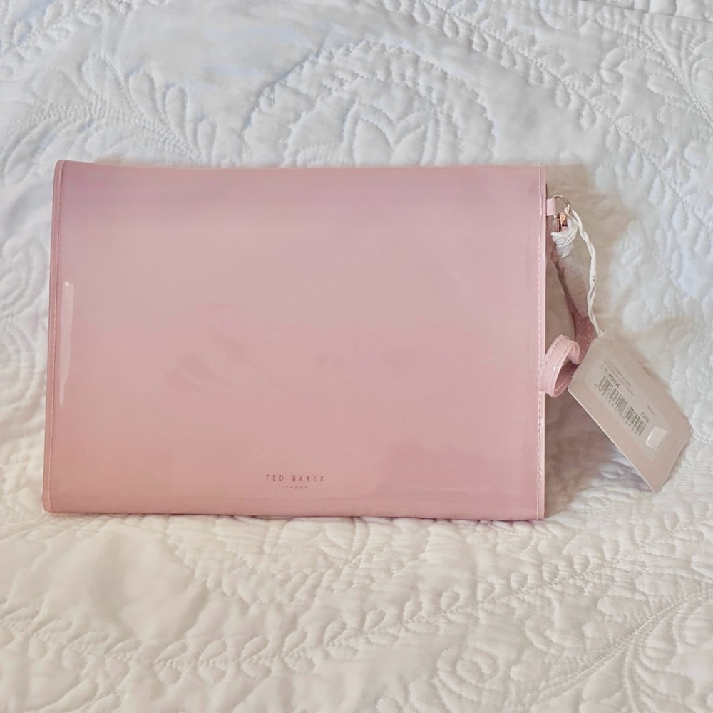 Ted Baker London Cersei Envelope Clutch Wrist Vegan Patent Purse Pink Bow - Picture 2 of 6